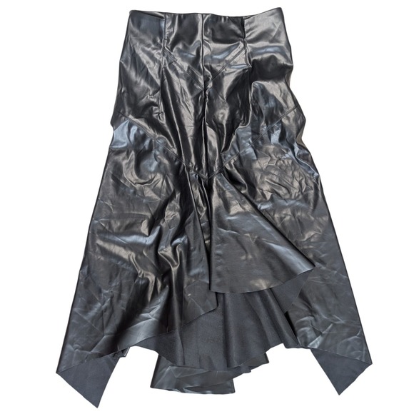 Micas Dresses & Skirts - New Micas Medium Black Vegan Patent Faux Leather Asymmetrical Mermaid Cut Skirt